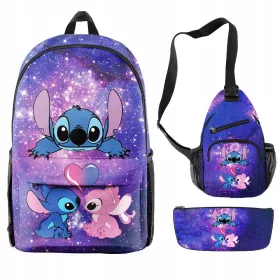   STICH SCHULRUCKSACK-SET BLEISTIFTETUI TASCHE 3IN1, Lilo und Stitch, Mehrfarbig
