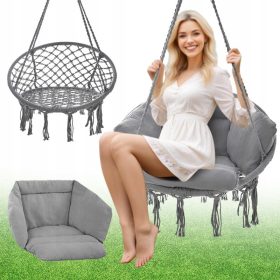    Gartenstuhl Hängeschaukel Storchennest mit Kissen Leder grau