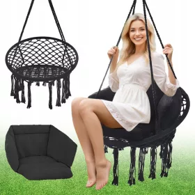    Gartenstuhl Hängeschaukel Storchennest mit Kissen Leder Schwarz
