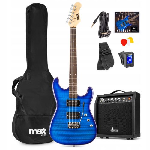  GigKit blaue E-Gitarre + Verstärkerkoffer-Zubehör