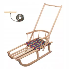    Detské drevené sánky s operadlom rukoväťou und povrázkom BAYO