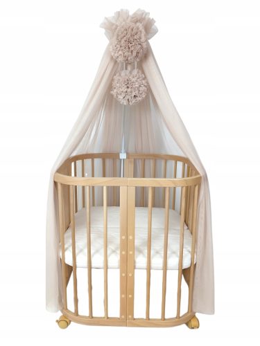  Baldachin mit Pompons für Bett „Warmbeiger Tüll“