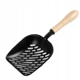  Metalllöffel für Katzenstreu, Holzgriff, schwarz, 14*22cm