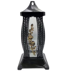    Große exklusive Grabkerze, schwarzer Schrein, durchbrochene Laterne, goldene Rose