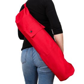    Energetische rote Baumwolltasche für eine Yogamatte. Sehr geräumig.