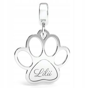    Charms Hund Katze Pfote Silber 925 Gravur Perlenanhänger als Geschenk (925)