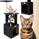  PETSTORY Schwarzer Kratzbaum CAT HOUSE SIZAL Stangenbett 4 Ebenen