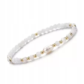  Armband Naturmondstein, Gummiband, facettiert, 4 mm