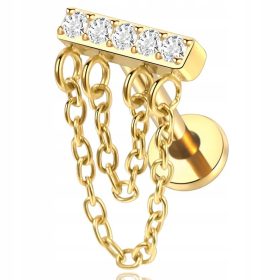  TITAN-GOLD-LABRET-OHRRING MIT HELIX-OHRKETTE ZIRKONIA 1,2/8