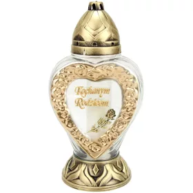    Große Glaskerze, GOLDEN HEART, mit Widmung an geliebte Eltern, 60-Stunden-Spende