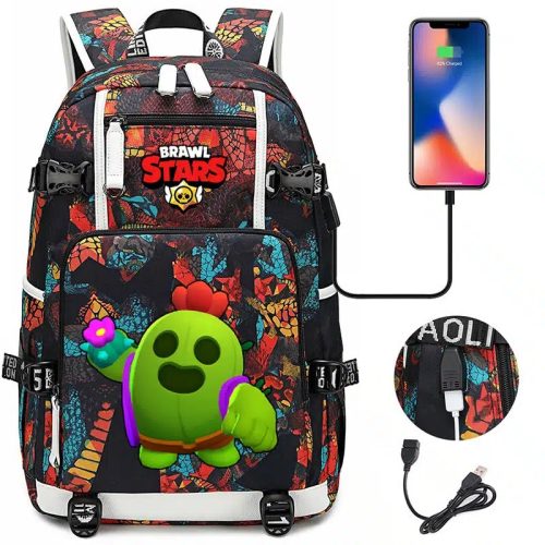  Brawl Stars Default Spike Rucksack mit USB-Aufladung. Grosse Kapazität
