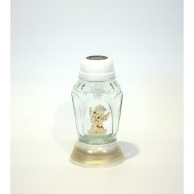    Ganzjahreskerze aus Glas mit Engel und weißem 25 cm Engeleinsatz