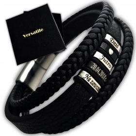    Herren-Lederarmband mit Gravur: Vatertag, Papatag, Namen, Daten