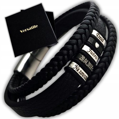  Herren-Lederarmband mit Gravur: Vatertag, Papatag, Namen, Daten