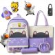 Vielseitiger Schulrucksack für Mädchen - Katzenmotiv, inklusive Zubehör 5-in-1 Set
