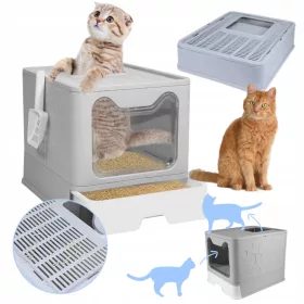    Große überdachte Katzentoilette mit Schublade + Spachtel, 2 KAPAZITÄTSEINTRÄGE
