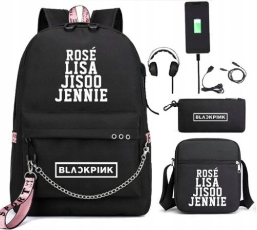  BLACKPINK LISA ROSE JISOO Schulrucksack mit mehreren Fächern, schwarz, 4 Jahre alt