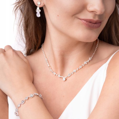  Set Halskette Halskette Armband Silberne Ohrringe mit Zirkonia