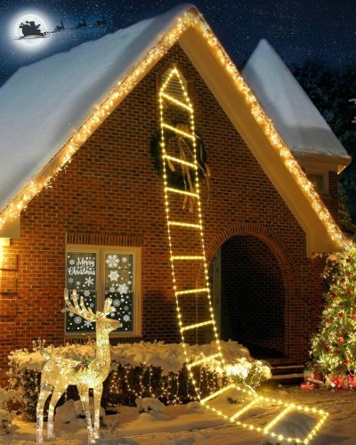 LAMPKI ŚWIĄTECZNE DRABINKOWE DRABINA LED CIEPŁA BIEL 3M 310 LED 8 TRYBÓW