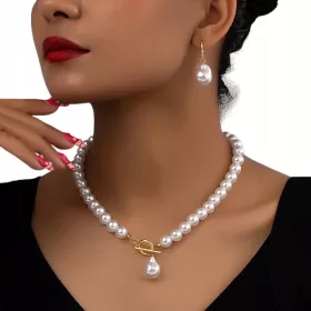  Perlenkette Ohrringe Set Gold Weiß Klassisch Elegant Retro