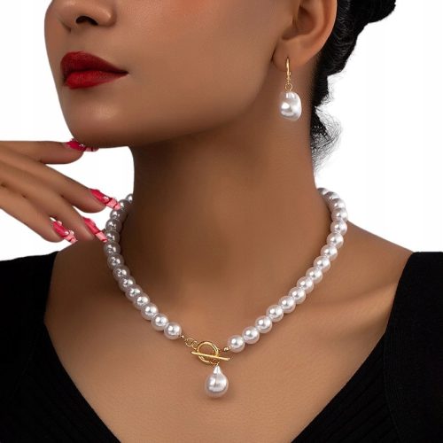  Perlenkette Ohrringe Set Gold Weiß Klassisch Elegant Retro