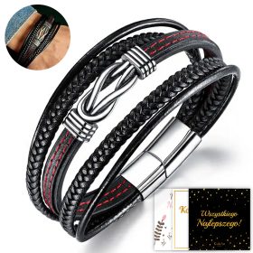    BRAUTARMBAND AUS SCHWARZEM LEDER FÜR HERREN MIT MAGNET, TITANSTAHL