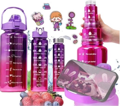  Set mit 3 Flaschen MOTIVATIONSFLASCHE mit Messbecher Motivierende Wasserflasche