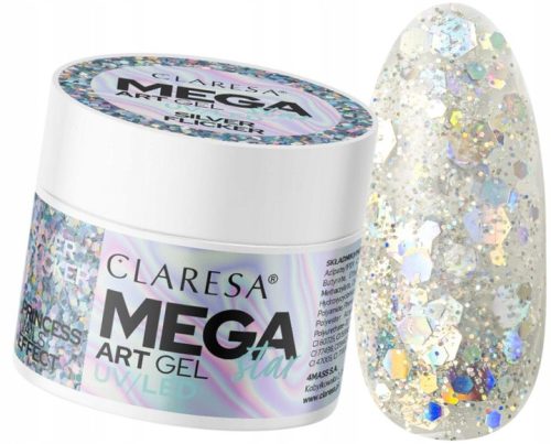  CLARESA MEGA STAR GEL GLITTER DEKORATIONSGEL SILVER FLICKER 10 g