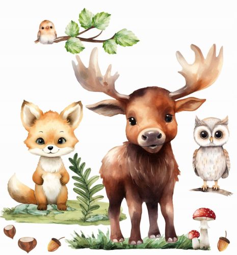  Wandaufkleber für Kinder WALDTIERE WALD 3 GROSSE WALDAUFKLEBER
