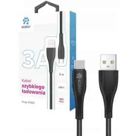    Korgy ACB20 USB-A – USB-C-Kabel, 2 m, schwarzes Nylongeflecht