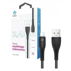    Korgy ALB12 USB-A – Lightning-Kabel 1,2 m, schwarzes Nylongeflecht