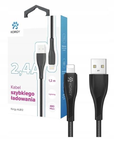  Korgy ALB12 USB-A – Lightning-Kabel 1,2 m, schwarzes Nylongeflecht