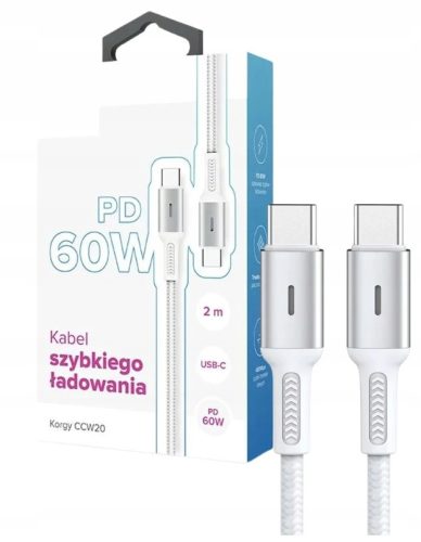  USB-C - USB-C-Kabel Korgy CCW20 60W 2m Weißes Nylongeflecht Ladediode