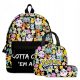  Pokemon-Schulrucksack mit mehreren Fächern, Schwarz, Blautöne, Rosatöne, Gelb- und Goldtöne, Mehrfarbig