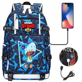    Brawl Stars Shark Leon Rucksack mit USB-Aufladung, wasserdicht, großes Fassungsvermögen