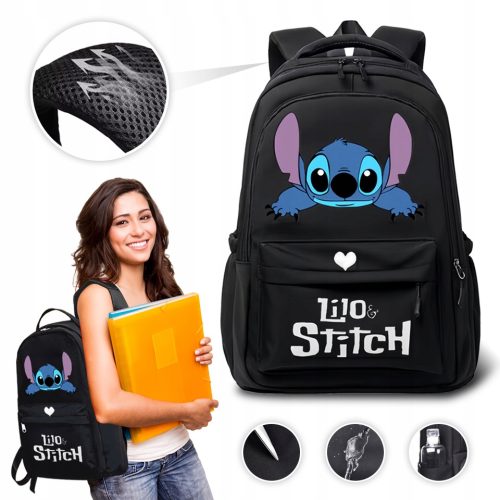  Lilo i Stitch Ple Schulrucksack mit mehreren Fächern, schwarz