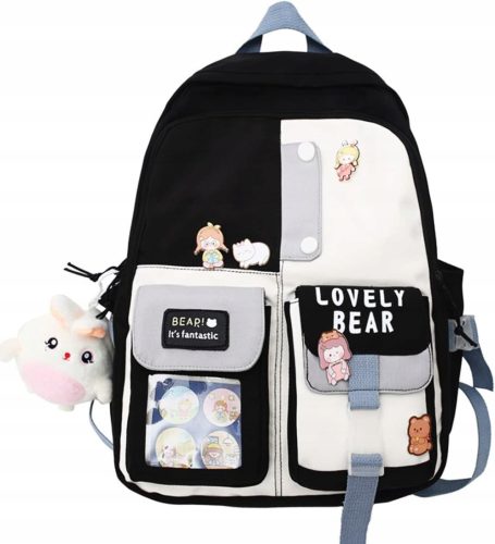  Schulrucksack mit mehreren Fächern, schwarz, 1 l