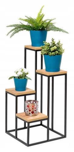  METALL-BLUMENSTÄNDER LOFT STAND 4 TOPS 67 CM HÖHE – SCHWARZ/CRAFT EICHE