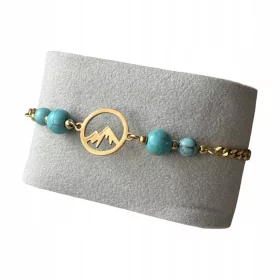    Armband mit blauen Howlith-Steinen und vergoldeter Oberfläche aus chirurgischem Stahl