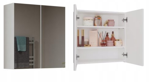  HÄNGENDES BADEZIMMERSCHRANK MIT SPIEGEL ÜBER DEM WASCHBECKEN POLA 2DL 2 TÜREN, WEISS