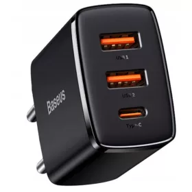    Baseus Compact Wandladegerät 1x USB-A, 1x USB-C, QC, PD 20W, schwarz