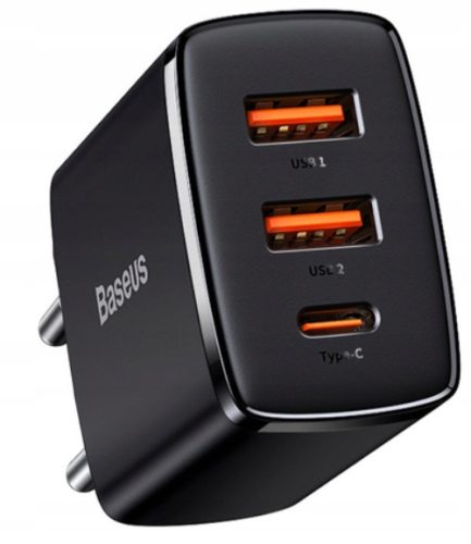  Baseus Compact Wandladegerät 1x USB-A, 1x USB-C, QC, PD 20W, schwarz