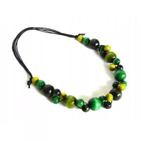  Holzperlen, zarte, längenverstellbare Halskette, GRÜN-Mix