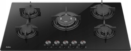  Amica PGCA7101AoB Glas-Gaskochfeld WOK 70 cm Gusseisenrost 5 Brenner