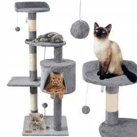    PETSTORY multifunktionaler grauer Sisal-Kratzbaum für Katzen, 5 Ebenen