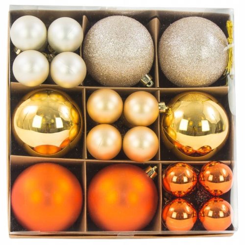  Unzerbrechliche Christbaumkugeln 4cm und 8cm 30 Stück, Orange-Gold-Mix