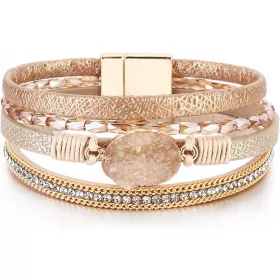    Boho-Leder-Wickelarmbänder, böhmische Kristallarmbänder, modisch, mehrlagig