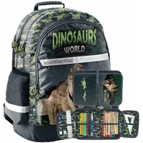   Schulrucksack für Jungen 1.-4. Klasse, Dinosaurier-Design, grün, Set von PASO