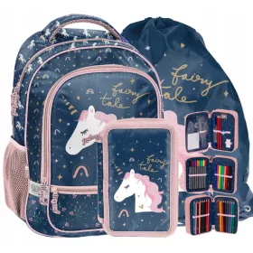   Schulrucksack-Set für Mädchen 1.-4. Klasse mit Einhorn-Motiv, PASO