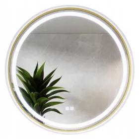    Runder Spiegel im goldenen Rahmen LED 3in1 Drei Farben mit Heizmatte 80cm